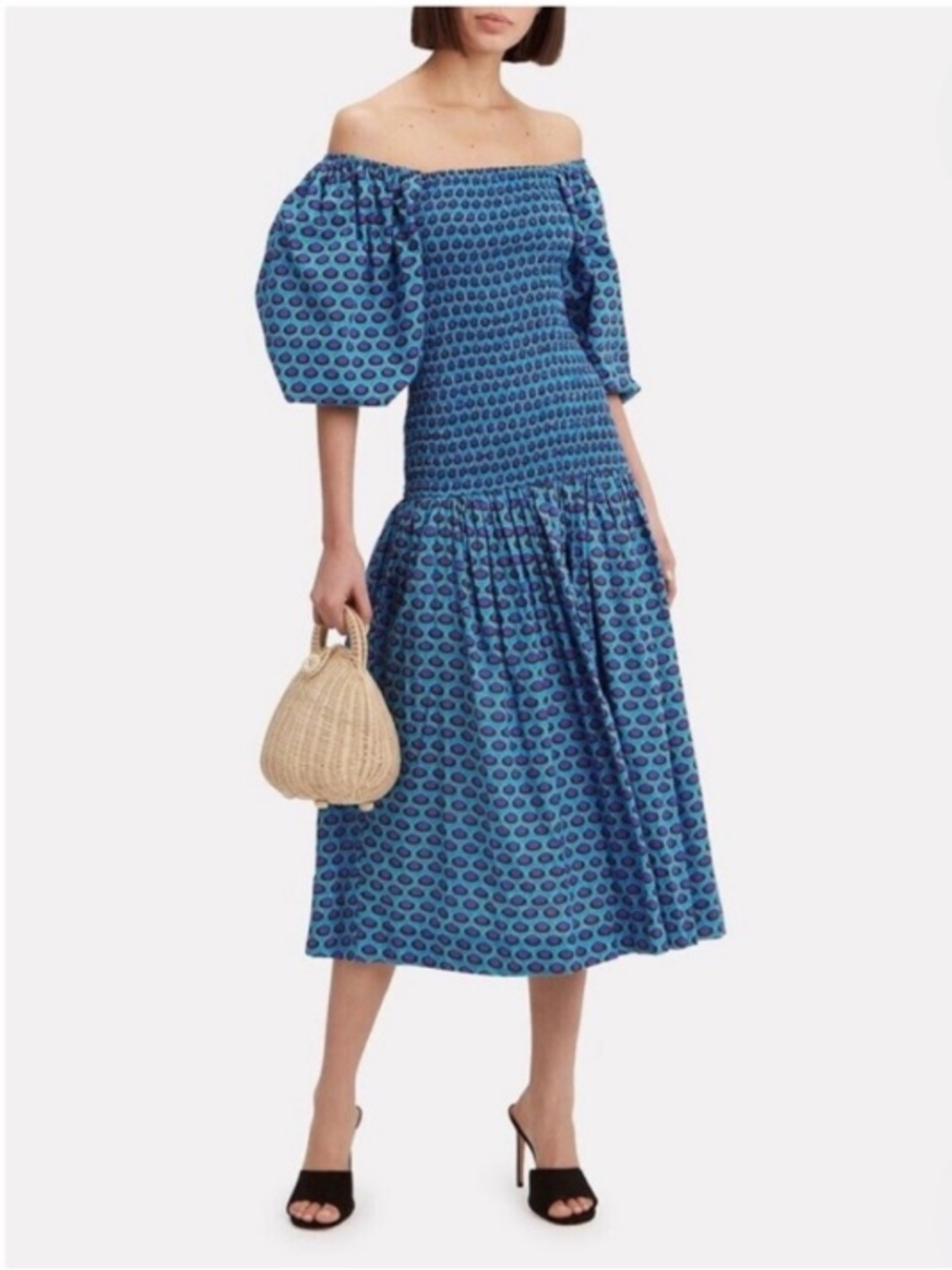 RHODE Harper Smocked Cotton Gauze Midi Smocked Resort Dress